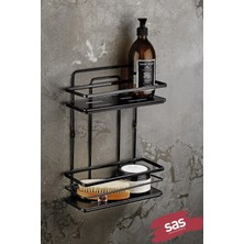 Karokstore Yapışkanlı Ömür Boyu Paslanmaz Ayarlanabilir Raf Banyo Düzenleyici Şampuanlık Siyah Lş-02 Ss