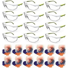 Karokstore S400 12 Adet Ayarlı Çapak Gözlüğü, Koruyucu Gözlük Şeffaf Ce EN166 12 Adet Kulak Tıkacı Hediyeli