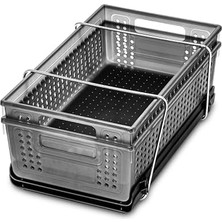 Karokstore 2 Katlı Düzenleyici Bölücülü - Banyo Koleksiyonu Saplı Kaydırmalı Sepetler, Yer Tasarrufu, Çok Amaçlı Depolama ve Bpa Içermez, Büyük, Karbon