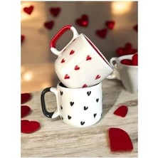 Karokstore Kalpli Özel El Yapımı Kabartmalı Seramik Sevgili 2 Li Çay Kahve Kupa