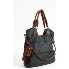 Duomino Yıkama Deri Lacivert Çok Bölmeli Çapraz ve Omuz Çantası / Kol Çantası