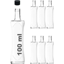 Karokstore 100 ml Şeffaf Piramit Sosluk 100 cc Kapaklı Kavisli Cam Şişe 6 Adet (Siyah (Plastik))