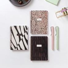 Karokstore Cep Boy 10X14 cm Spiralli Çizgili Karton Kapak 3'lü Defter Seti Leopar