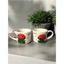 Karokstore Mantar Model Hediyelik 2 Li Çay Kahve El Yapımı Seramik Kupa