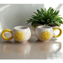 Karokstore Limon Model Kabartmalı Çay Kahve 2 Li El Yapımı Seramik