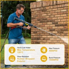 Karokstore Eveage 3/8 "basınçlı Yıkama Hortumu 50 Ft, 4800PSI Sanayi Sınıfı Çelik Tel Örgülü ve Sentetik Kauçuk Ceket, Kink Dayanıklı ve Soğuk Su Max 266 ° F Güç Yıkama Hortumu, 2 Adet M22 14MM Adaptör