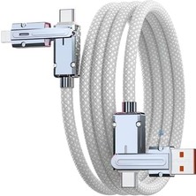 Karokstore [4'ü 1 Arada] 60W Hızlı Şarj Kablosu Çoklu Örgü Kopma Karşıtı Type C ve Lightning Cihazlar Ile Uyumlu 16 15 14 13 12 11 x 7/ Galaxy S25 S24 S23 S22 ile Uyumlu (Beyaz)