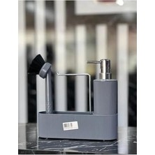 Karokstore Life 3 Lü Krom Kapaklı Gri Deterjanlık Fırçalı Mutfak Banyo Temizlik Seti Düzenleyici MIT1176