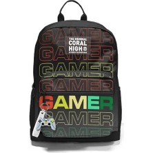 Karokstore Dört Bölmeli Siyah Gri Gamer Ortaokul Çantası - Erkek Çocuk