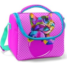 Karokstore Pembe Sevimli Kedi Kız Çocuk Okul Beslenme Çantası - Thermo Yalıtımlı