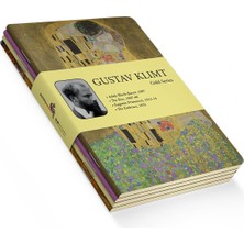 Karokstore Series - A5, Gustav Klimt 4'lü Defter Seti I, Çizgisiz, Toplam 256 Sayfa, Her Biri 64 Sayfa, Tel Dikiş, Esnek Kapak, Oval Kenar, Tuval Doku, 60 Gram, Sarı Krem Renk