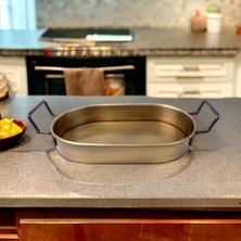 Karokstore 32CM Kaplama Lüks Galvaniz Metal Boyalı Oval Tepsi Zarafet ve Dayanıklılığı Buluşturuyor