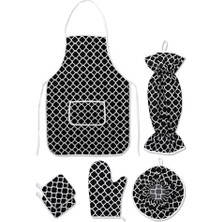 Karokstore 6 Parça Mutfak Seti & Mutfak Önlüğü, Fırın Eldiveni, 2li Tutacak, Organizer Poşetlik, Demlematik Siyah