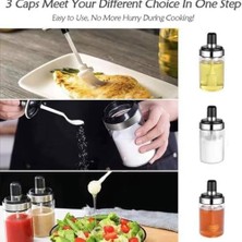 Karokstore Cam Baharatlık Seti, 6'lı, Kendinden Fırçalı ve Kaşıklı, Bal Kavanozu, Siyah Kapaklı Set, 300 ml Baharatlık Kavanoz Ballık Seti