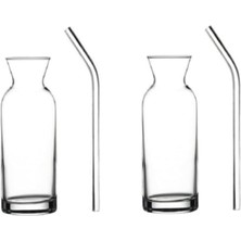 Karokstore 2 Adet Cam Pipetli Limonata Sunum Şişe Karaf Süt ve Meyve Suyu Bardağı