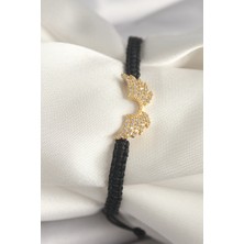 Pirinç Gold Renk Zirkon Taşlı Kanat Figür Asansörlü Makrome Model Kadın Bileklik - Lisinya