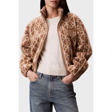 Calvin Klein Logolu Relaxed Fit Dik Yaka Peluş Ceket LV144E226GK2U Bayan Ceket LV144E226G K2U