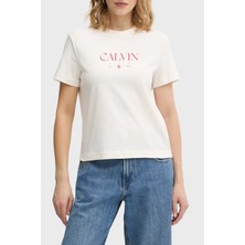 Calvin Klein Logolu % 100 Pamuk Slim Fit Bisiklet Yaka T Shirt LV047E813GYBH Bayan T Shirt LV047E813G Ybh