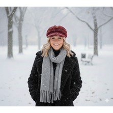 IRONMOON Yün Kadın Şal 50X170 ve Peluş Kasket Şapka Seti