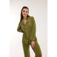 Jaya Modal Biyeli Uzun Kollu Pijama Takımı / Haki Yeşili