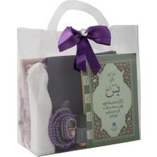 Hayrat Neşriyat Eşarp + Takke + Seccade + Tesbih + Zikirmatik + Esans + Yasin Hediye Seti (Çanta Boy, Mor)