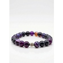 MMİF Doğal Akik Taşı Bileklik 8mm Kadın ve Erkek Mor Nazaraetkili