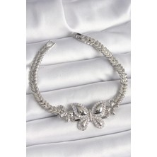 Pirinç Gümüş Renk Zirkon Taşlı Kelebek Model Kadın Bileklik - Lisinya