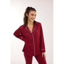 Jaya Modal Biyeli Uzun Kollu Pijama Takımı / Vişne