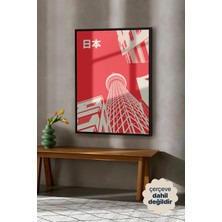 Persona Istanbul Tokyo Skytree ve Japon Mimarisi - Kırmızı Minimalist Şehir Posteri (Çerçevesiz)