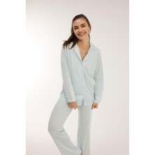 Jaya Modal Biyeli Uzun Kollu Pijama Takımı / Buz Mavisi