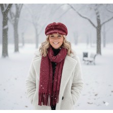 IRONMOON Yün Kadın Şal 50X170 ve Peluş Kasket Şapka Seti