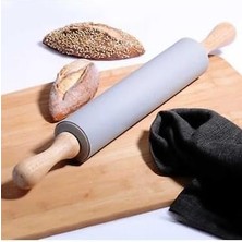 Karokstore Ahşap Saplı Silikon Merdane,dönerli Merdane,hamur Merdanesi,pizza ve Börek Hamuru Açmak Için Merdane