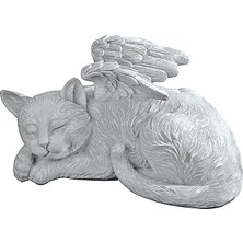 Karokstore QL6080 Kedi Melek Evcil Hayvan Anma Mezar Işaretleyici Saygı Heykeli, 25,5 Cm, Poliresin, Taş Kaplama, Gri