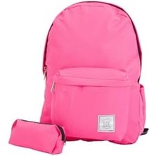 Karokstore Hsr Ortopedik Su Geçirmez Leptop Bölmeli Hafif Günlük ve Okul Sırt Çantası ve Kalemlik (Pembe)