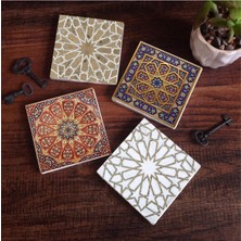 Karokstore Etnik Desen Taş Bardak Altlığı Seti - 4 Parça - Dekoratif, Rustik Mutfak Aksesuarı, 10X10 Cm, Kaydırmaz Tabanlı, Şık ve Dayanıklı SC115