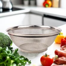 Karokstore Paslanmaz Çelik Kulpsuz Süzgeç 28CM, Paslanmaz Çelik Pirinç Süzgeci, Paslamaz Çelik Mutfak Süzgeci, Paslanmaz Çelik Salata 28CM Süzgeci