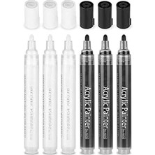 Karokstore Siyah Beyaz Boya Kalemleri, 6'lı Akrilik Siyah Beyaz Kalıcı Markörler, Ahşap, Kaya Boyama, Metal, Taş, Cam, Seramik, Grafiti, Kağıt, Çizim Için Akrilik Boya Kalemleri