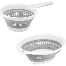 Karokstore Katlanabilir Süzgeç Seti, 40 cm Yuvarlak ve 30,5 x 14 cm Saplı, Bpa Içermeyen, Beyaz ve Gri, 2'li