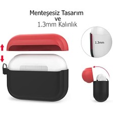 Karokstore Airpods Pro 1-2 Nesil Uyumlu Silikon Kılıf – Mat Yumuşak Dokulu, Darbe Emici, Kablosuz Şarj Destekli, Kemer Klipsli Karabina, Yedek Kapak Hediyeli Koruyucu Kapak Siyah