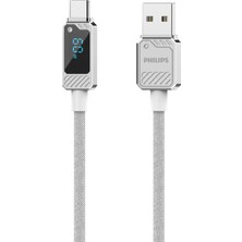 Karokstore DLC5011A Usb-A - Type-C Şarj Kablosu, 60W, Hızlı Şarj, 6A Yüksek Akım, 1 Metre, Naylon Örgülü, Dijital Göstergeli (Beyaz)