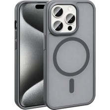 Karokstore 15 Pro Max ile Uyumlu Magsafe ile Uyumlu Sio Mat Darbeye Dayanıklı Kamera Korumalı Kaymaz Kılıf – Gri