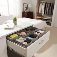 Karokstore 4 Adet Tek Boy Katlanabilir Çekmece Organizer Seti | Dolap Içi Saklama Kutusu | Iç Giyim, Çorap ve Aksesuar Düzenleyici | Telli Dik Duruş Sağlayan Kumaş Dolap Düzenleyici 30X15X12.5CM