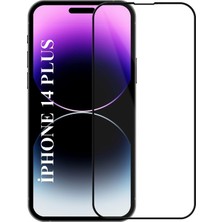 Elixem İphone 14 Plus Uyumlu Tam Kaplayan 5D Çerçeveli Ekran Koruyucu Temperli Cam
