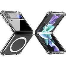 Karokstore Galaxy Z Flip 3 ile Uyumlu Kılıf Şarj Özellikli ile Uyumlu Nitro Anti Transparan Köşeler Airbag Korumalı Ultra Kalın Galaxy Z Flip 3 ile Uyumlu Şeffaf Kılıf