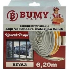Karokstore Bumy Kendinden Yapışkanlı Kapı ve Pencere Izolasyon Bandı, Beyaz, Epdm, 6.20 Metre, Kauçuk Profil, Iç ve Dış Mekan (Beyaz)