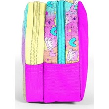 Karokstore Renkli Dondurmalı Kedi Iki Bölmeli Kalem Çantası - Kız Çocuk