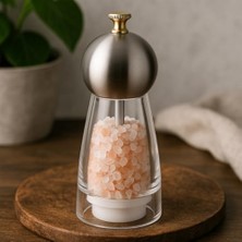 Karokstore Baharat Öğütücü – 17,5 cm Şeffaf Akrilik ve Metal Başlıklı – Tuz ve Karabiber Değirmeni