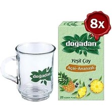Karokstore Doğadan Yeşil Çay Açai Ananaslı Bardak Poşet Çay x 8 ve Doğadan Cam Bardak Hediyeli