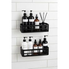Karokstore Yapışkanlı Duş Rafı – 2 Adet Paslanmaz Banyo Şampuanlık Organizer | Delmeden Montaj | Geniş Kapasiteli Duş Organizeri | Siyah Plastik Raf – Banyo Mutfak Uyumlu