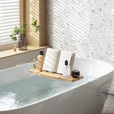 Karokstore 020390 - 390 Aquala Badcaddy, Küvet Üzerine Koyulan Tezgah, Kitap Desteği ve Bardak Tutucuya Sahip, Bambu, Doğal